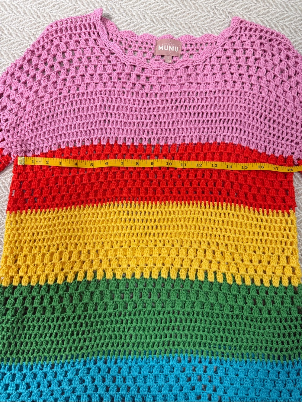 Show Me Your Mumu Paula Pullover size S Crochet Rainbow Beach Cover-Up Sweater - Picture 4 of 4